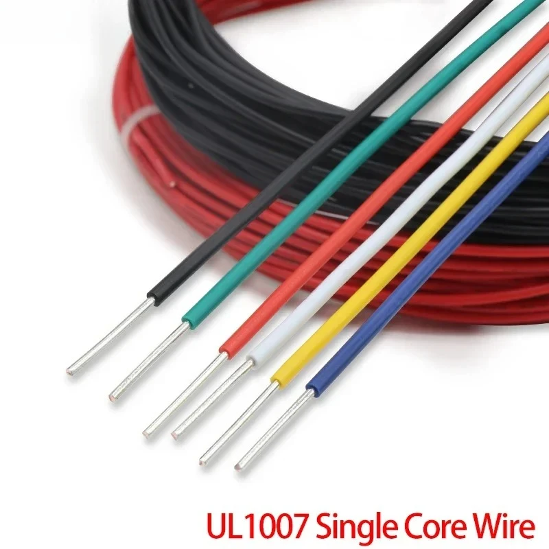 5/10/20m UL1007 PVC Tinned Copper Single Core Wire Cable Line 14/16/18/20/22/24/26 AWG Black/White/Red/Yellow/Green/Blue/Orange