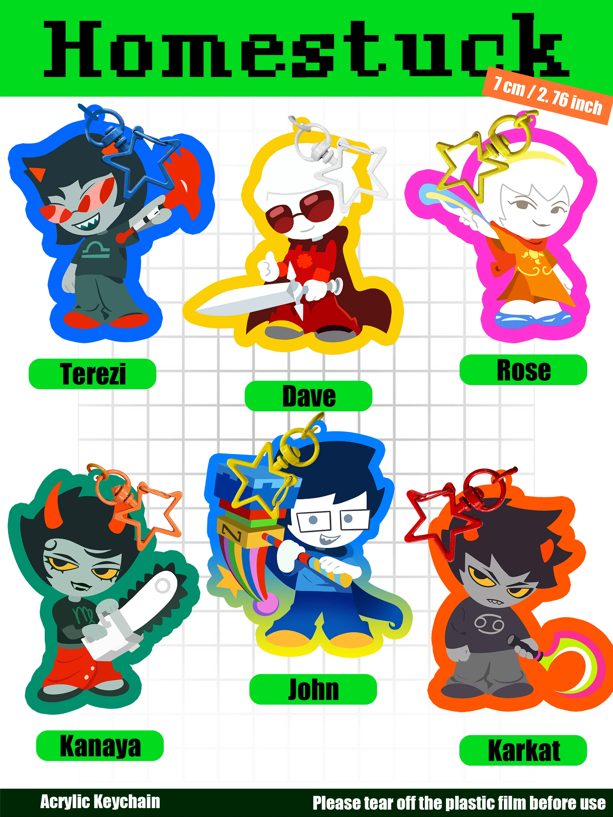 Homestuck Keychain, Anime and Game Merchandise, 2D Acrylic Keychain, 7cm, Acrylic Merchandise Featuring Terezi, Dave, Kanaya, John, Karkat
