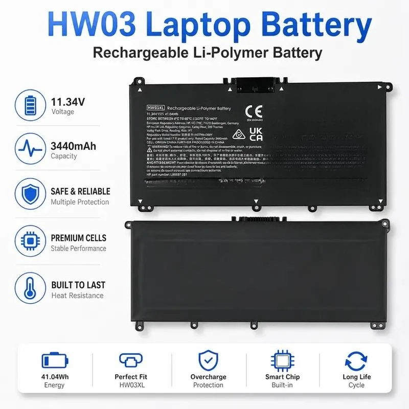 HW03XL Replacement Laptop Battery for HP HSTNN-IB90 LB8U L97300-005 High Capacity Rechargeable Li-ion Battery Pack