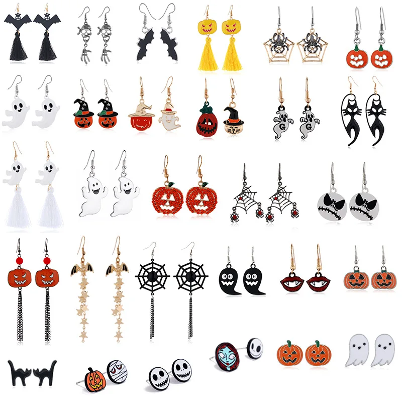 

Scary funny skeleton spider pumpkin alloy oil drop earrings Halloween holiday atmosphere decorations