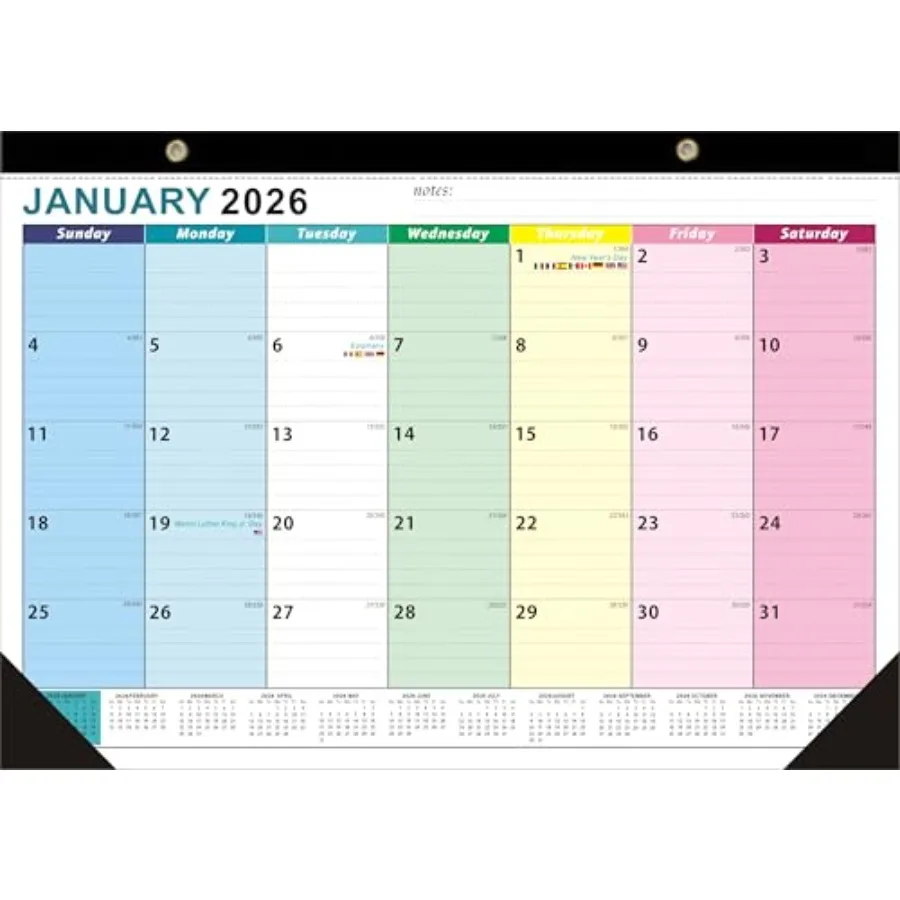 

Desk Calendar 2026-12 Months Calendar from Jan. to Dec. 2026 with Julian Date 17" × 12" Monthly Goals To-do List Notes for Home