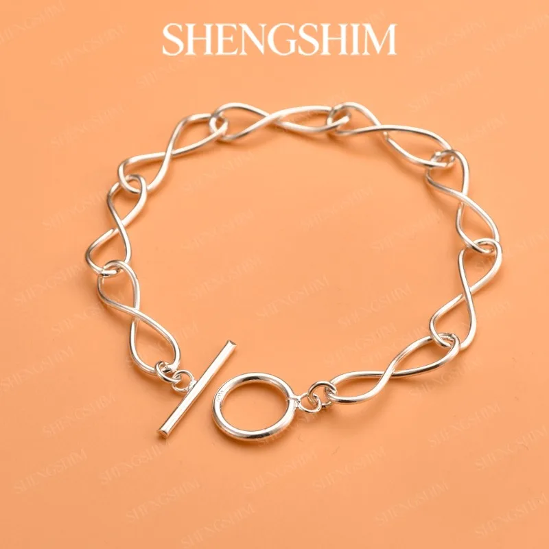 SHENGSHIM 925 Sterling Silver Twisted Infinity Link OT Clasp Bracelet Bangle For Men Women Fashion Jewelry Engagements Party