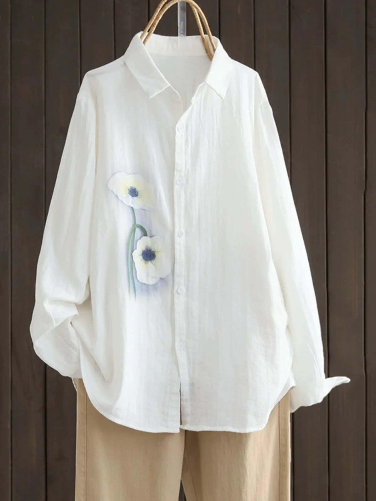 

Spring Summer New Sle Women's Long Sve Cotton irt Thin Printed Collar Loose Fit Casual Wear Sun Protection Top