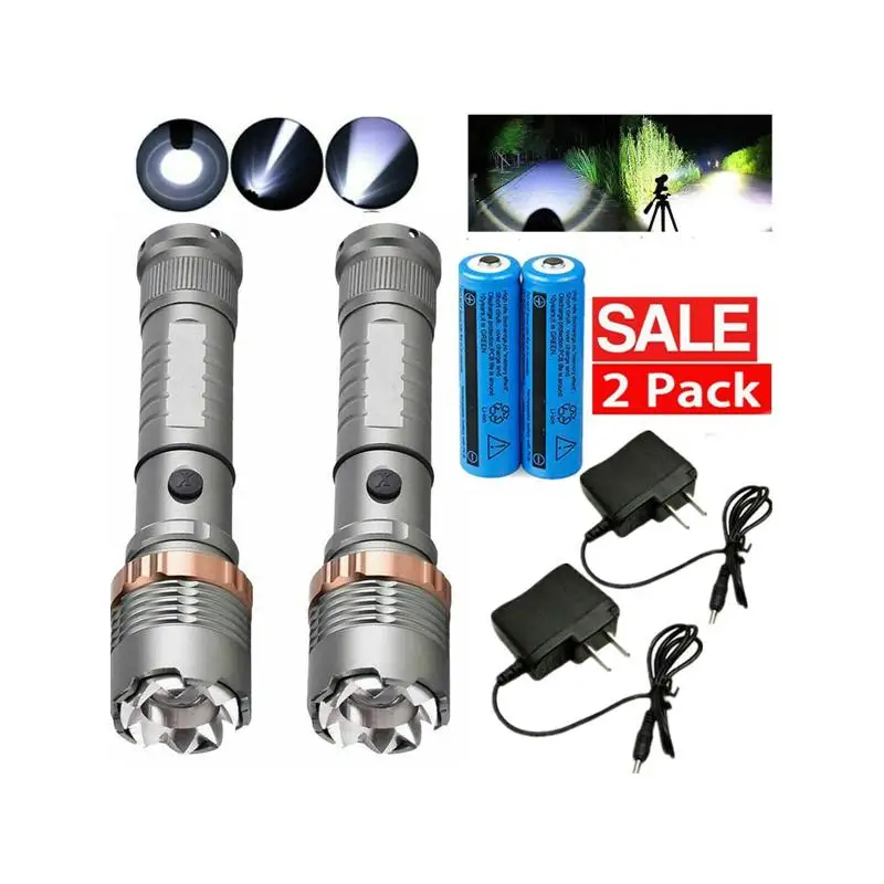 2 حزمة مصباح يدوي LED قابل لإعادة الشحن 5 أوضاع شعلة زوومابلي مع بطارية وشاحن للمشي لمسافات طويلة والتخييم للاستخدام في الهواء الطلق #1