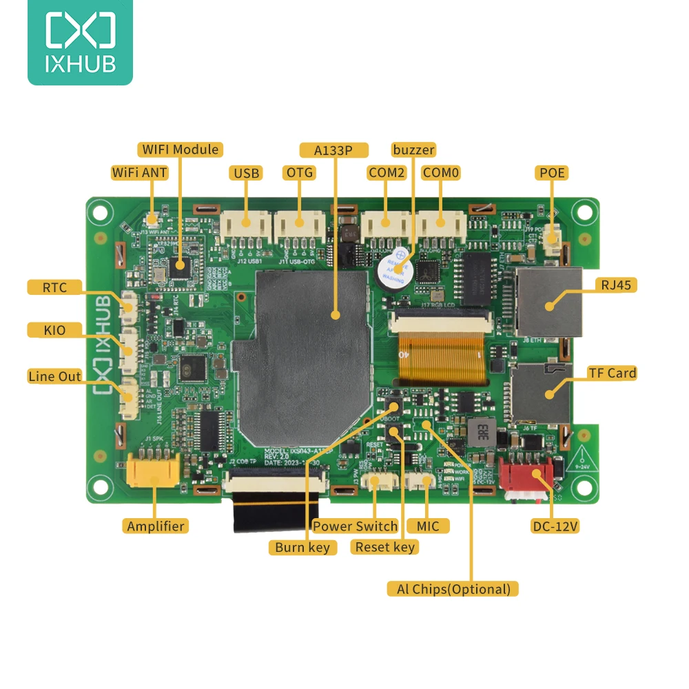 IXHUB-sistema Linux Ubuntu integrado, módulo LCD USB, WIFI, Ethernet, RTC y RS232 TTL RS485 para Pila de carga, 4,3 pulgadas, Android 10