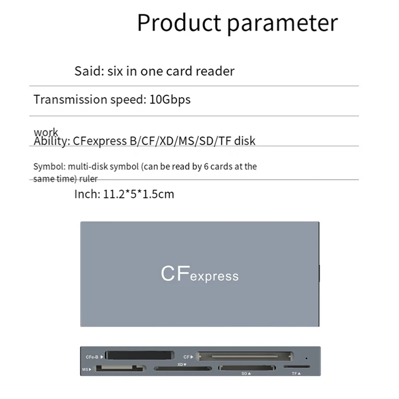 

Устройство чтения карт памяти Cfexpressb 6-в-1, устройство чтения карт памяти USB 3.2 для адаптера памяти SD/TF/MS/XD/CF, считывание 6 одночасных карт
