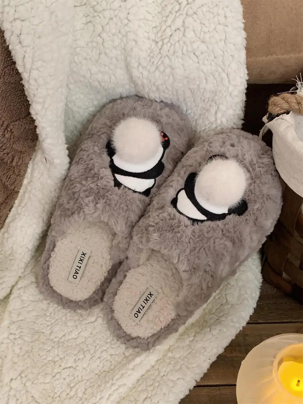 Cute Panda Cotton Slippers For Men And Women Winter Fun And Comfortable Home Slippers Shoes With Velvet And Warmth