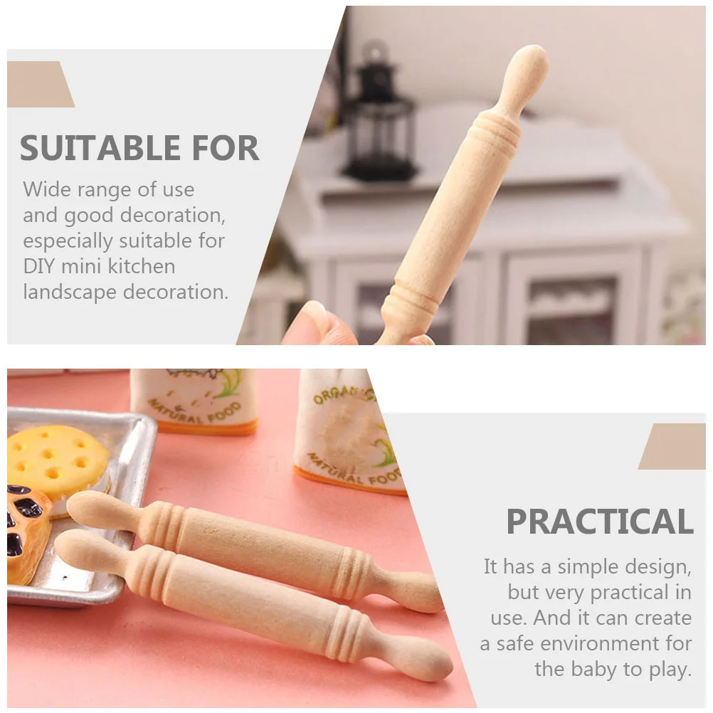 8 Pcs Shiwan Rolling Stick Miniature Kitchen Accessories Playing House Pin Accessory Wooden Tiny Kid's Tool Decor