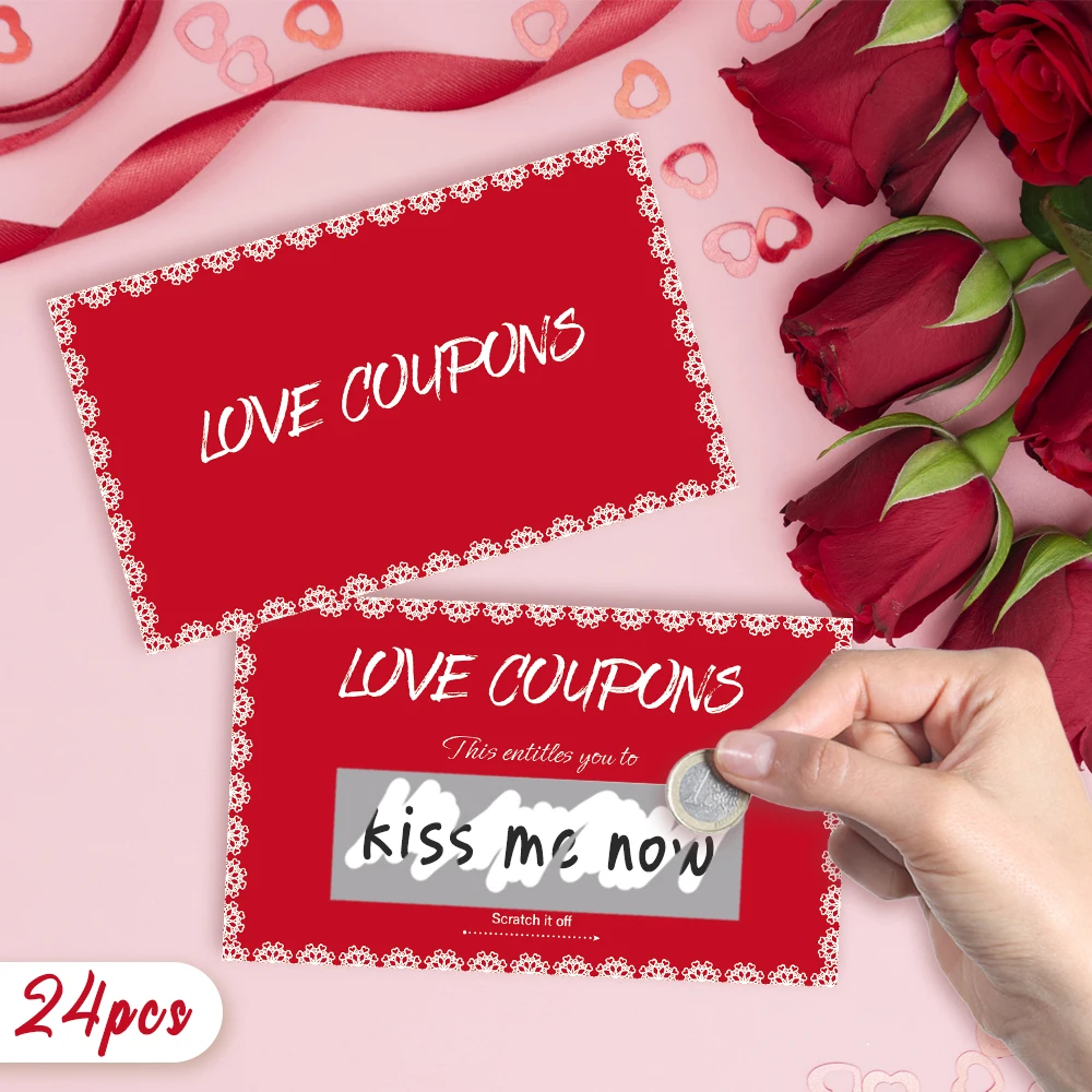 24 قطعة من بطاقات الملاحظات الفارغة، بطاقات خدش للزوجين الأحمرين، بطاقات خدش مفاجئة للعطلات لعام 2026، زينة للحفلات، بطاقات هدايا ذاتية الصنع