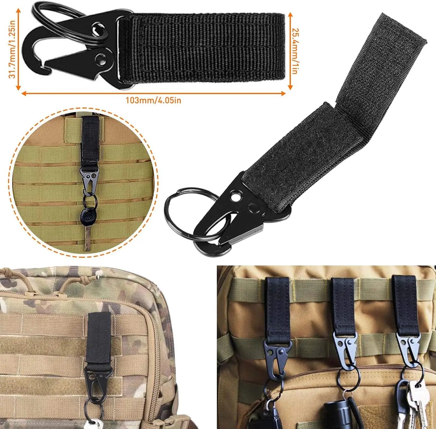 Molle Accessories Kit of 32 Attachments D-Ring Grimloc Gear Clip Tactical Backpack Web Dominator Elastic Strap for 1“ Webbing