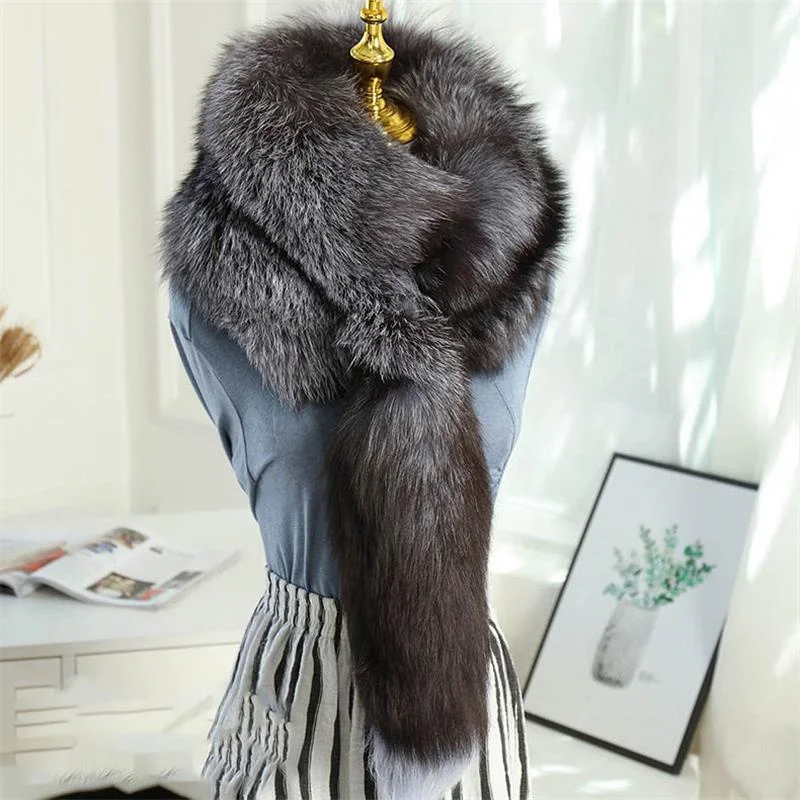 New Winter Lady Natural Luxury Real Fox Fur Scarf Shawl Full Pelt Warm Soft 100% Genuine Fox Fur Scarves Women Real Fur Muffler