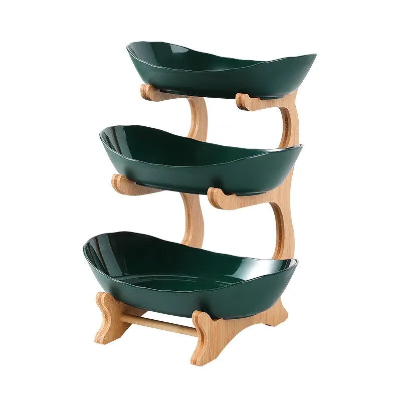 Kitchen Dinnerware Fruit Bowl With Wooden Tray 2