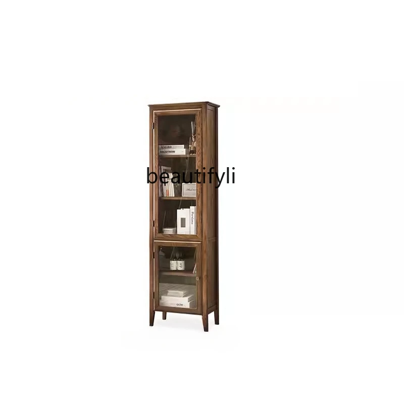 

Pure Solid Wood Bookcase with Door American Simple Oak Environmental Protection Walnut Small Bookshelf Shelf Bookcase