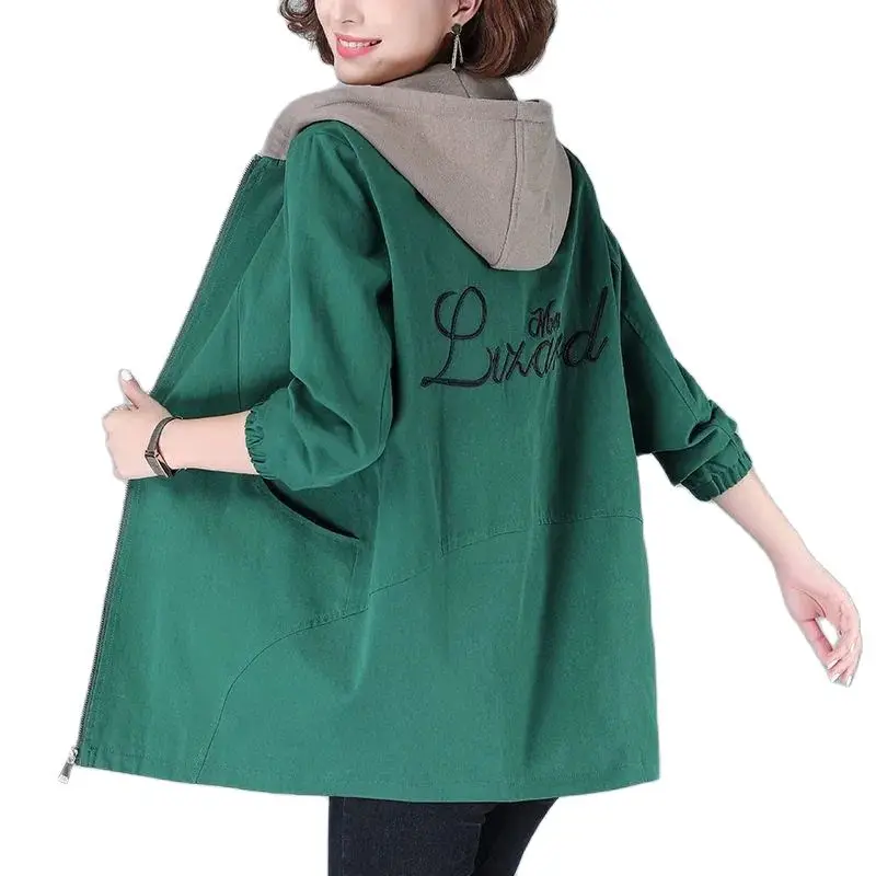 Cotton Double-layer Color-blocking Trench Coat Women's Mid-length  Spring And Autumn New Korean Version Loose Hooded Thin Coat