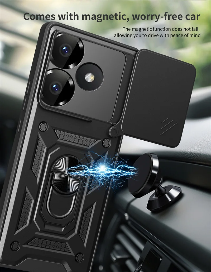 For Poco F6 5G Case Lens Protection Phone Cover for Pocco Poko Little F6 F 6 PocoF6 5G Armor Shockproof Car Magnetic Ring Funda