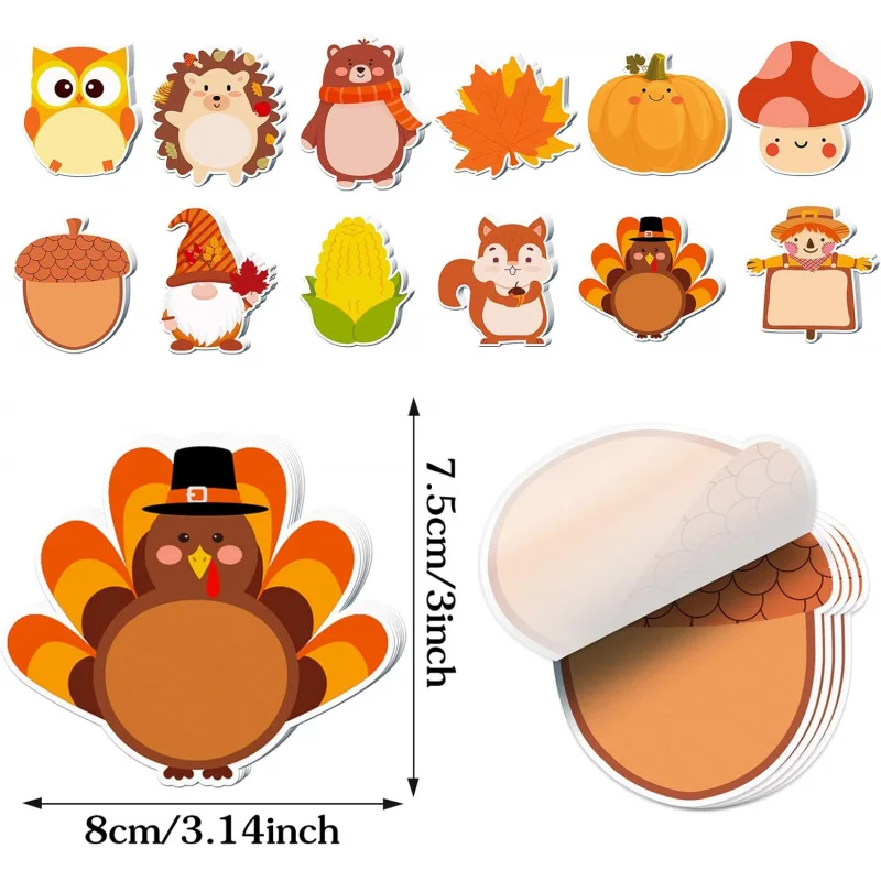 12 عبوة من هدايا حفلات الخريف - ملاحظات عيد الشكر مقاس 3 × 3.14 بوصة، ملاحظات لاصقة صغيرة ولطيفة #2