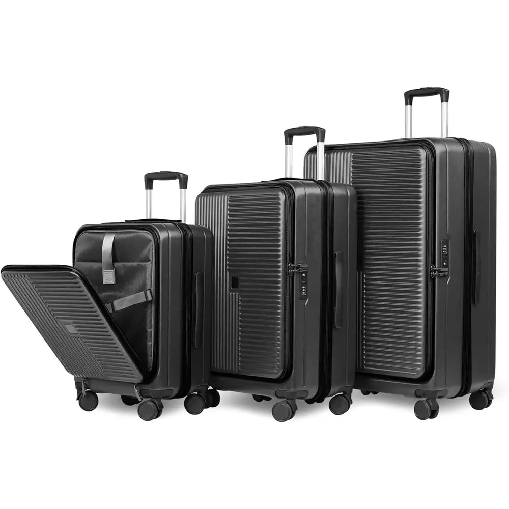 

3-Piece Spinner Luggage Set: Expandable Carry-On with Front Pocket, TSA Lock, Ideal for Travel and Business