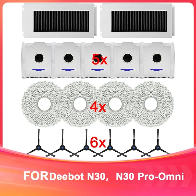 

Replacement Parts For Ecovacs Deebot N30, N30 PRO-OMNI Robot Vacuum Cleaner,Side Brushes Filters Mop Cloths Dust Bags