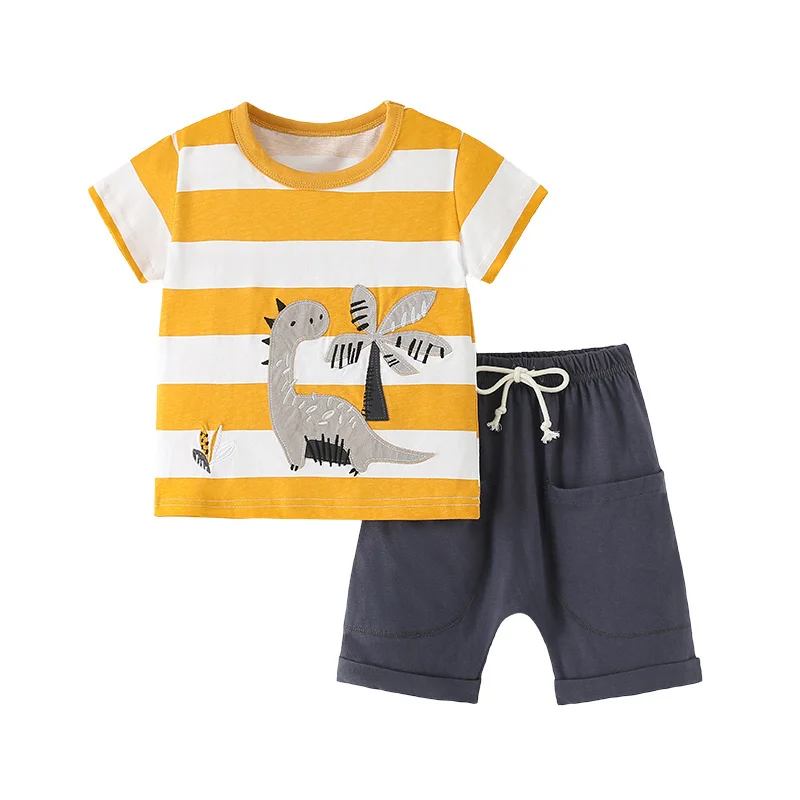 

Jumping Meters 2-7T Baby Clothing Sets For Summer Dragon Print Boys Girls Outfits Animals Applique Hot Selling Clothes Suits