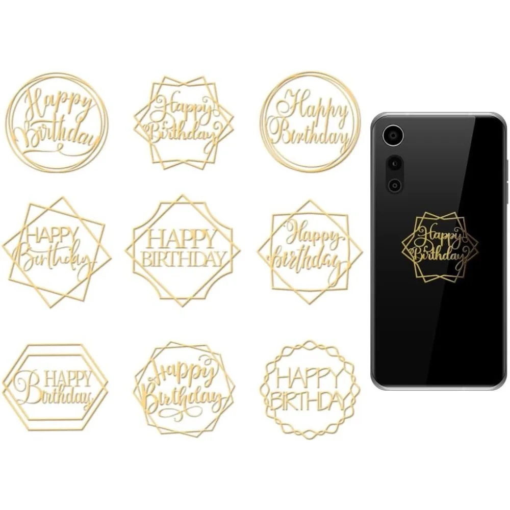 

9 шт. металлические наклейки с днем рождения, металлические наклейки, самоклеящиеся наклейки, декоративные геометрические эпоксидные наклейки, наклейки-пирамиды