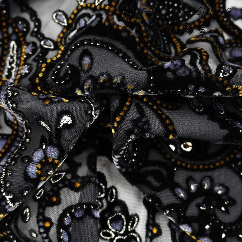 2026 New Black Bule Yellow Cashew Burnt Out Velvet Fabric For Dress Telas Para Costura Tissus Couture ткань Cloth Sewing Tecido