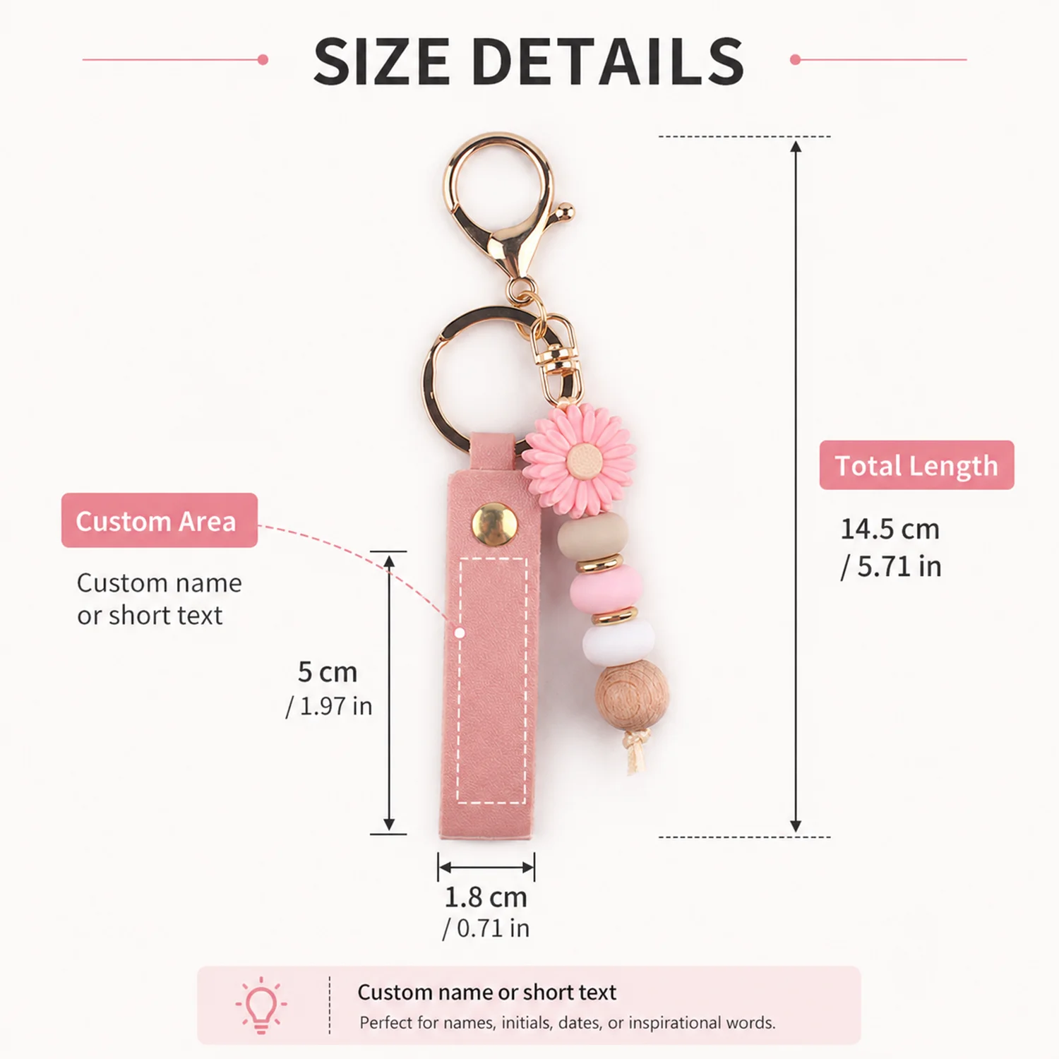Custom Text Flower Fashion Keychain, Laser Engraved with Name and Number, Personalized PU Leather Keychain, Women's Gift