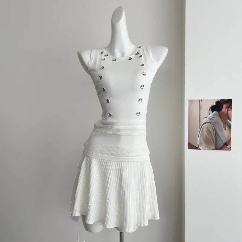 

2025 New Knitted Two Piece Set For Women Sexy Crop Top + Bodycon Long Skirt Suits Beach Holiday Summer 2 Piece Sets Women Outfit