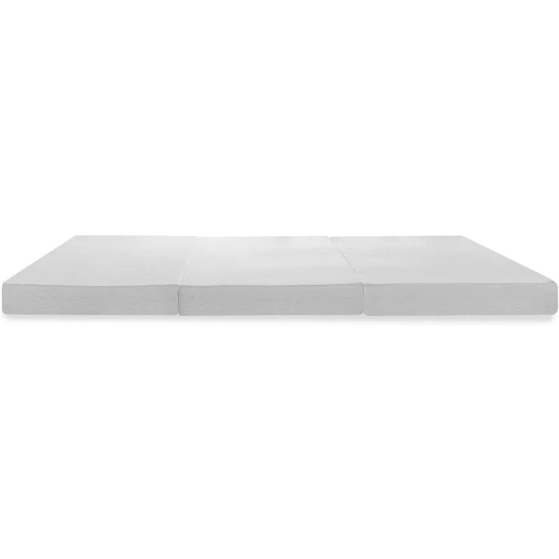 4 Inch Trifold Memory Foam Mattress Topper with Cover,King,White