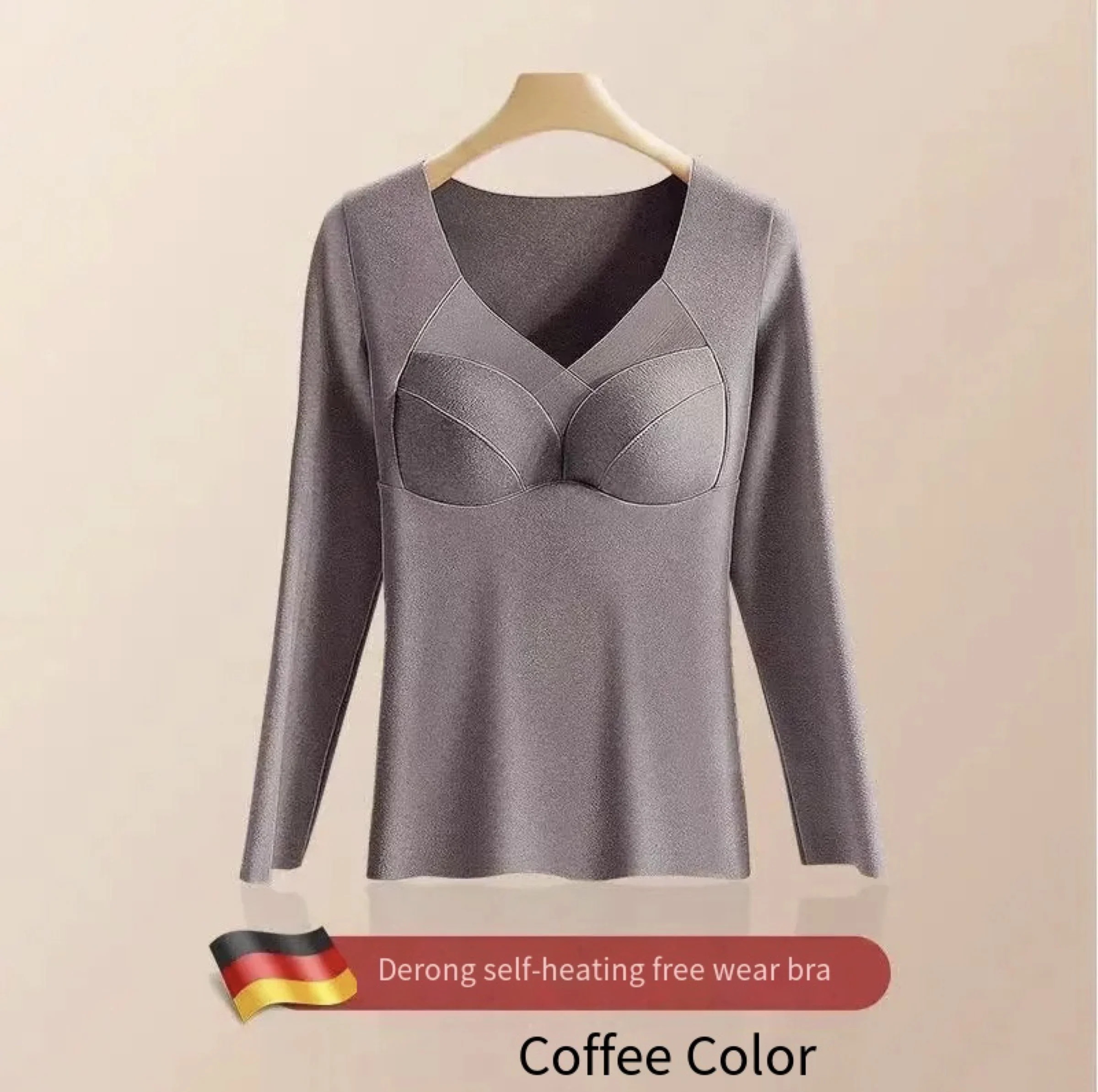 1pcs Women Autumn Winter Long-sleeved T-shirt Thermal Underwear Thick Top Plus Size Thermal Underwear With Chest Cushion