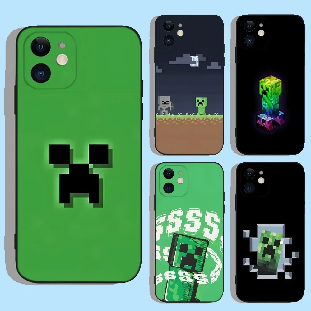 

Green Pixel Monster Cartoon Phone Case For iPhone 16,15,14,13,12,11,XS,XR,X,8,7,Pro,Max,Plus,mini Silicone Black Cover