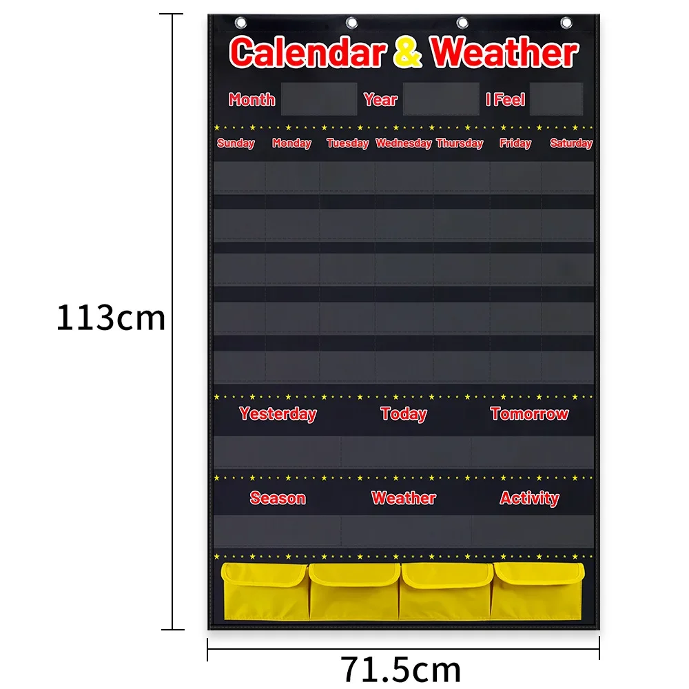 Calendário e bolsos meteorológicos gráfico temporada data meses ano dia para chiledren crianças cedo com 114 cartões material escolar