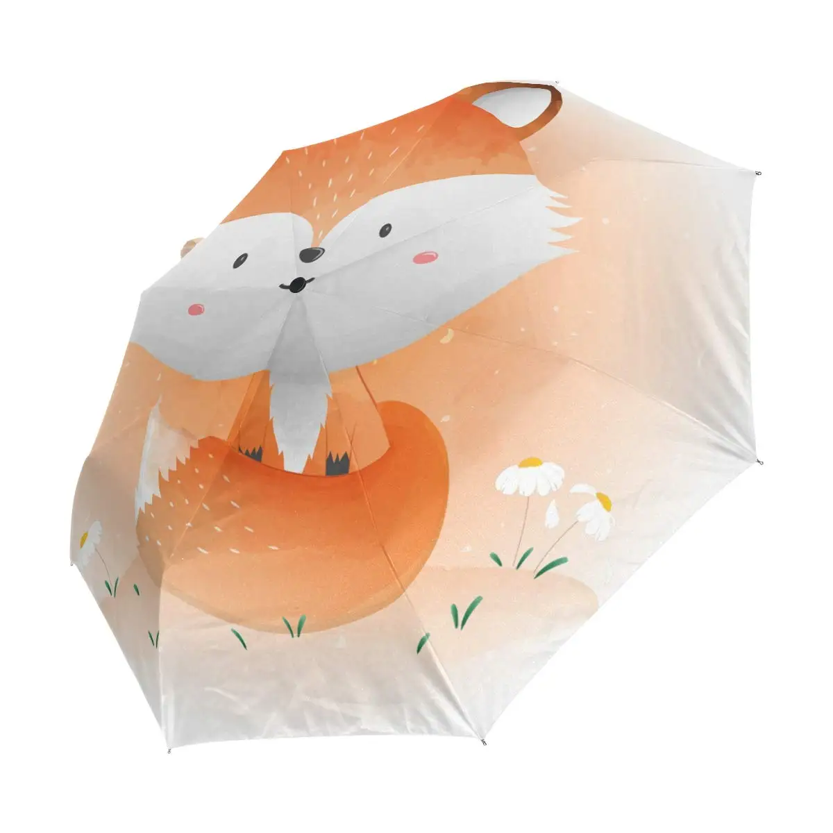 Cartoon Animal Fox Folding Umbrella, Lovely Fox Print Umbrella Portable, Lightweight, 8 Ribs,Water Repellent,Water Repellent