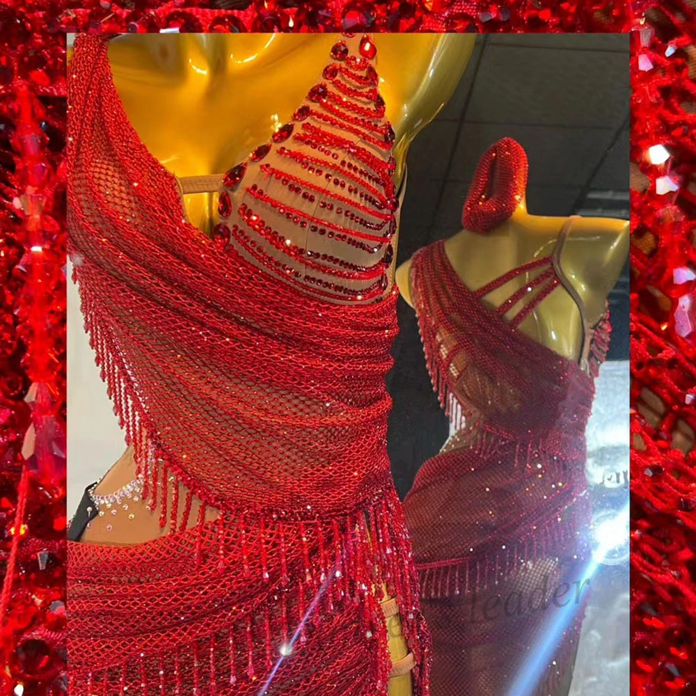 Latin Dance Professional Dress High-end Custom Shiny Mesh With Diamond Tango Women Adult Standard Stage Professional Clothing