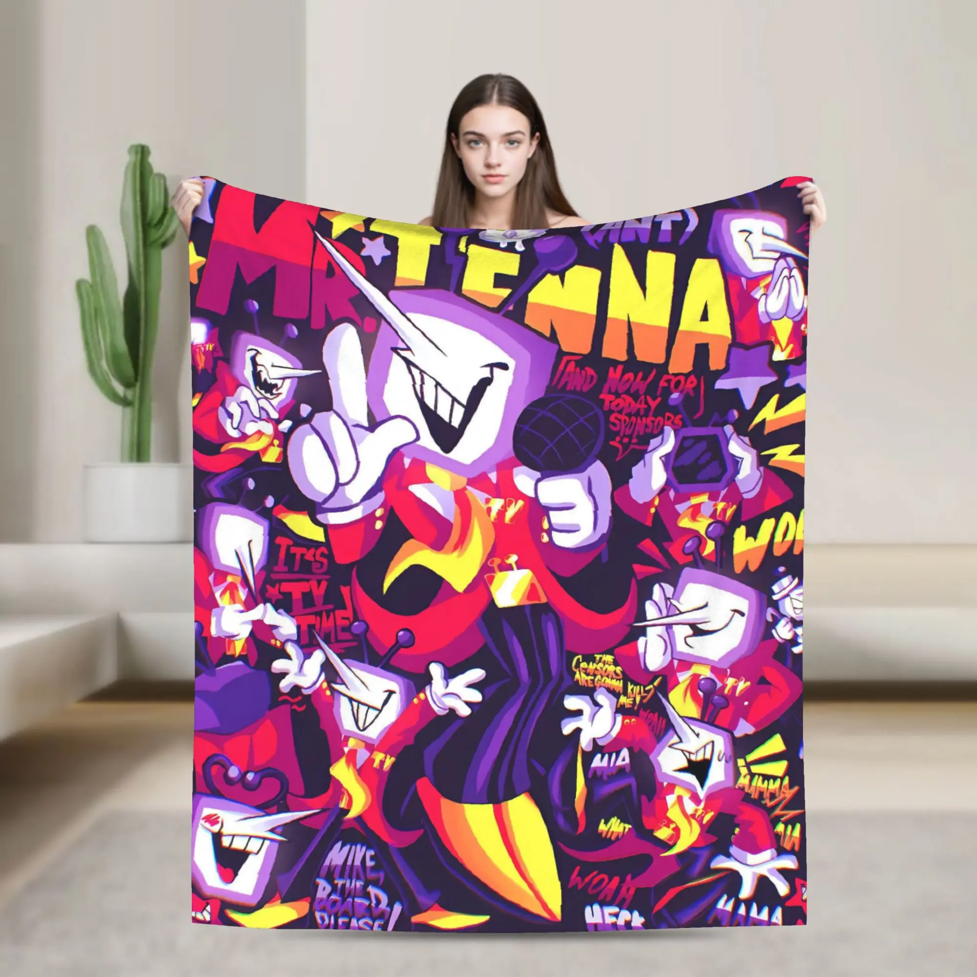 spamton and tenna  Deltarune Super Soft Blanket  Camping Plush Bedding Throws Funny Couch Chair Flannel Bedspread Sofa Bed Cover