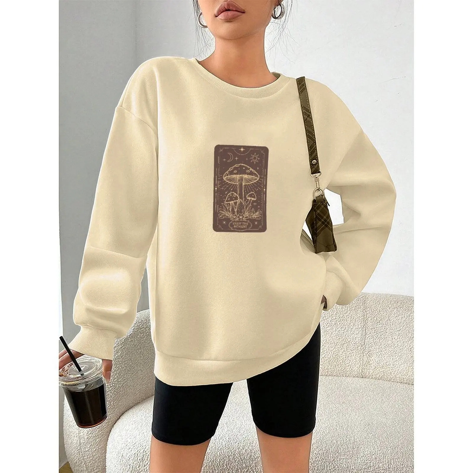 Women's Sweater Round Neck Sweatshirts Velvet Winter Casual Printed Pattern Boho Print Pullovers Autumn Woman Clothes 2025