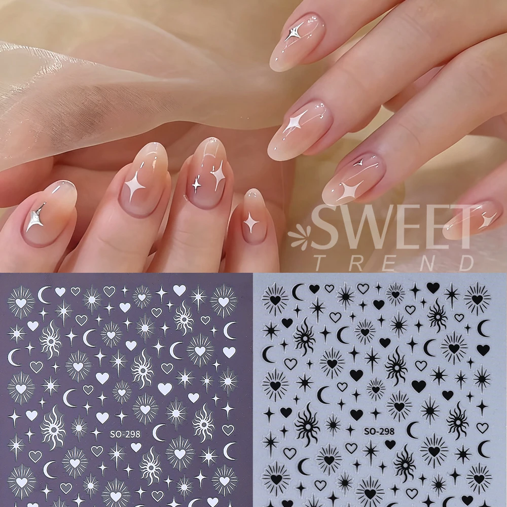 3/6 pçs y2k estrela adesivos de unhas ouro tira amor coração sol lua luz das estrelas forma decalques slider manicure decoração suprimentos para unhas