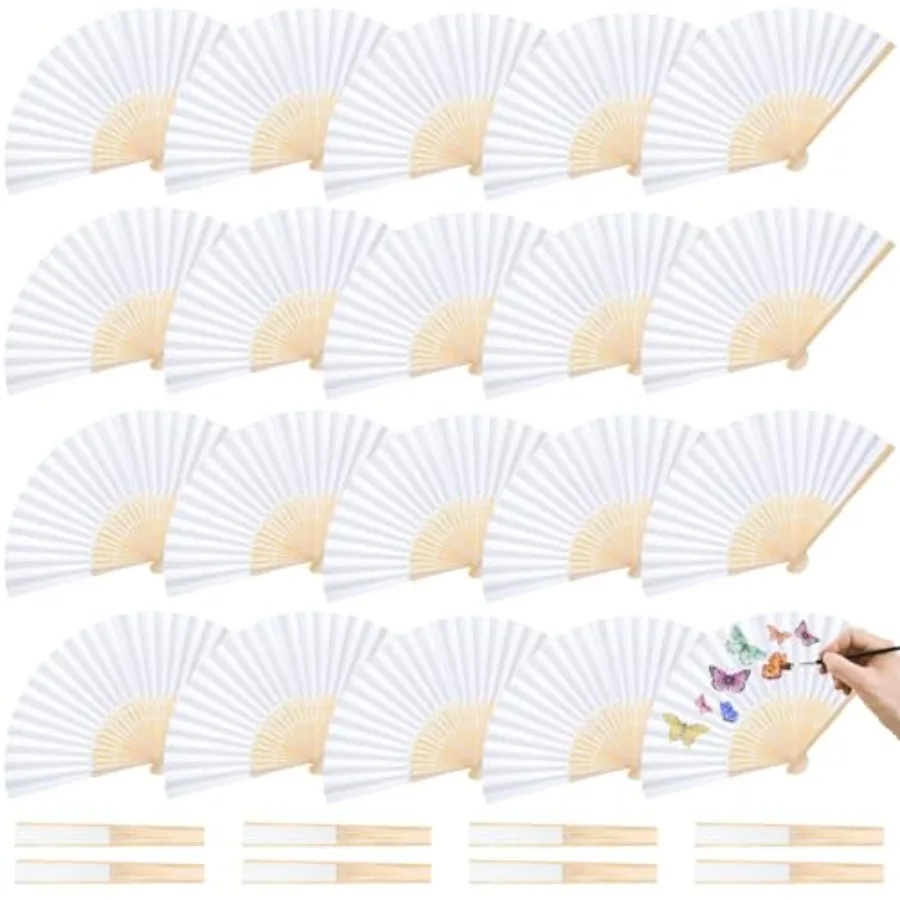 

28 Pcs White Paper Folding Hand Fans 8.3 Inch Foldable Handheld Fans for Women, Wedding Party Favors, Bridal Shower, DIY Crafts