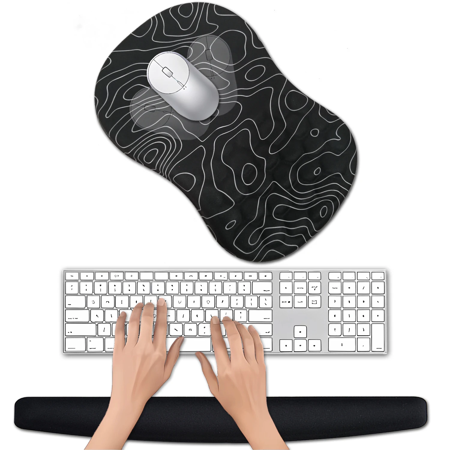 

Keyboard Wrist Rest Mouse Pad Office 2in1 Ergonomic Mousepad with Wrist Support Memory Foam Massage Design Mouse Mat for Gamer