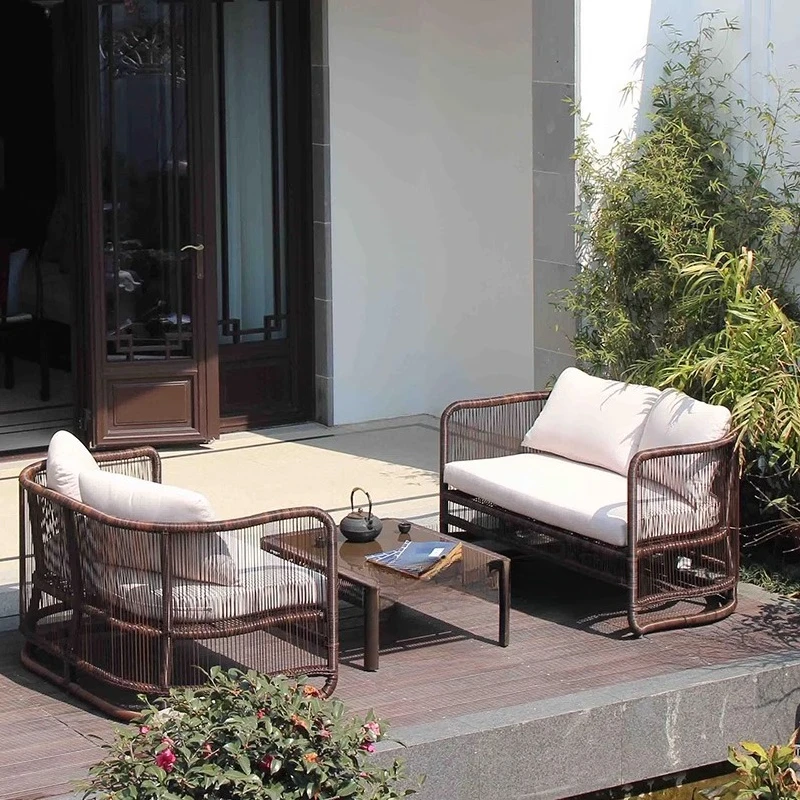 

Outdoor, Chinese rattan, sofa, coffee table combination, outdoor courtyard, garden balcony, leisure rattan chair, sofa, double