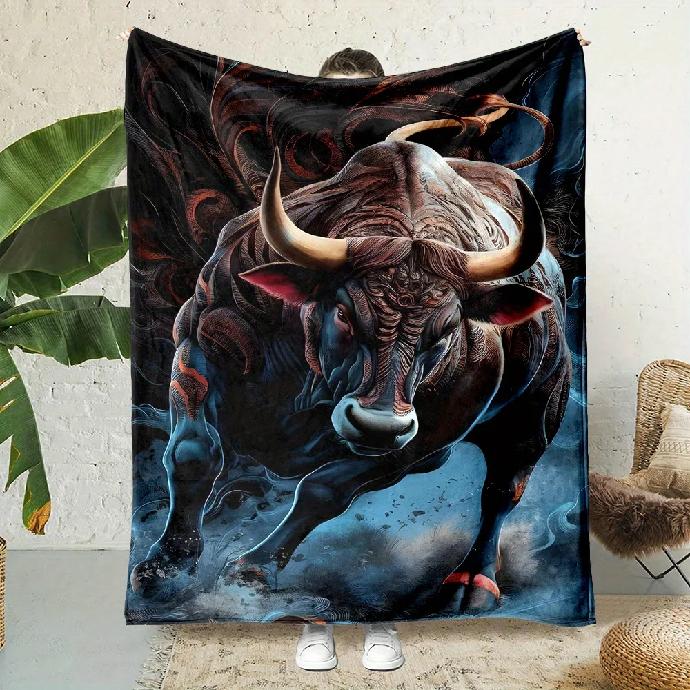 ​​Playful Bull Print Throw Blanket - Reversible Farmyard Flannel for All-Season Comfort, Rural Gifts & Whimsical Decor​