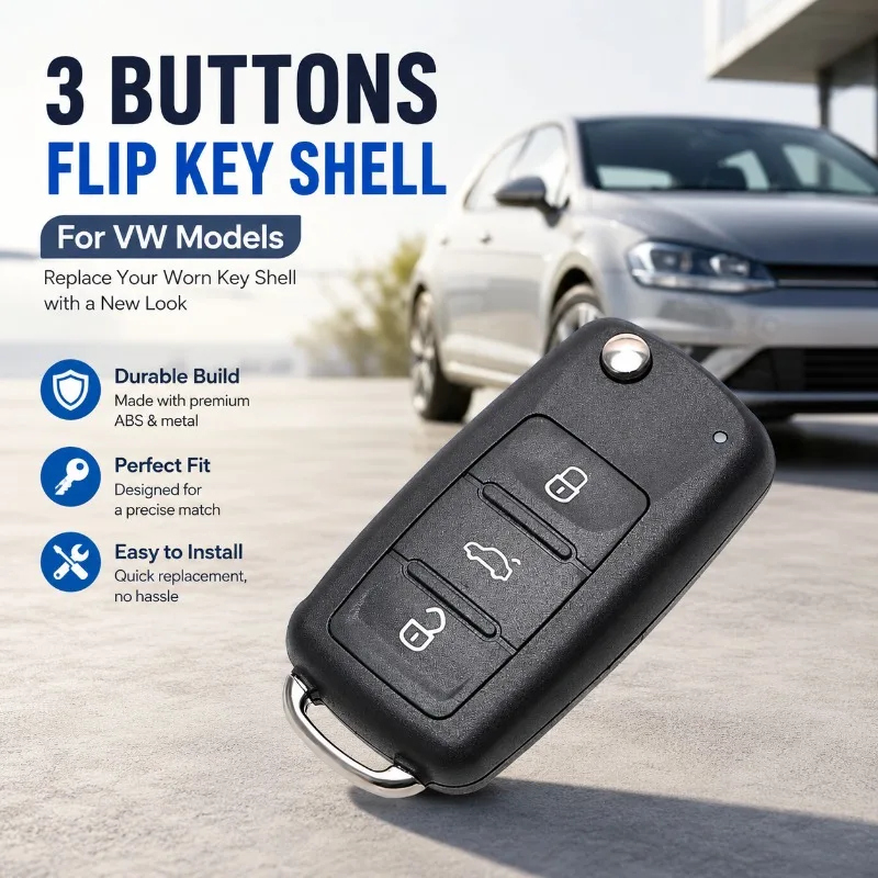 

Key Shell for VW 202AD 2 Buttons Flip Remote Control Durable Replacement Casing Fits Sagitar Lavida Foldable Car Key Housing
