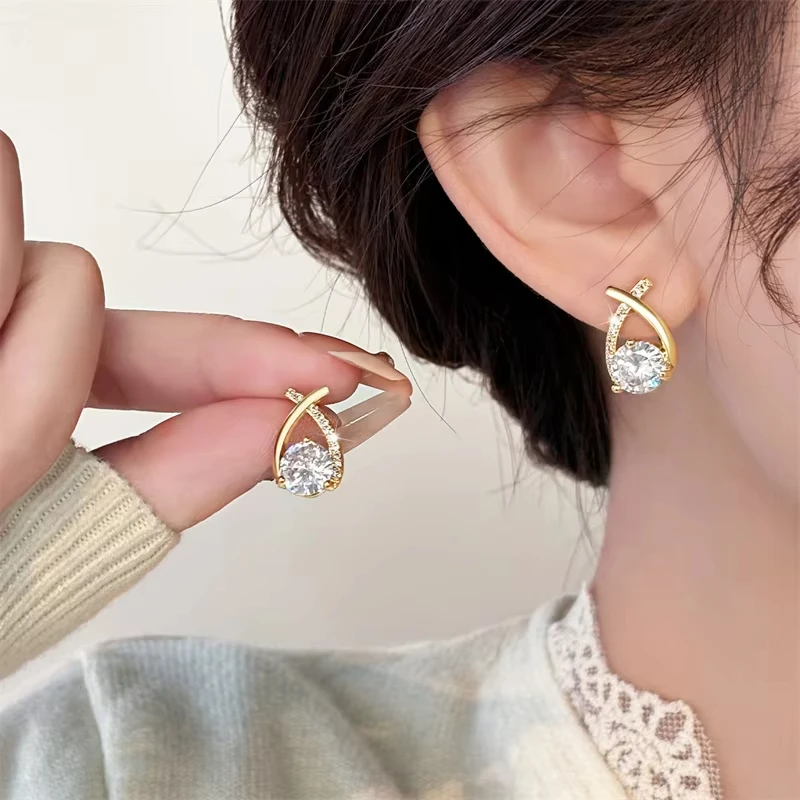 FTCY Shiny Cross Stud Earrings For Women Girls Vintage Elegant Geometric Women's Earrings Daily Life Party Jewelry Gift
