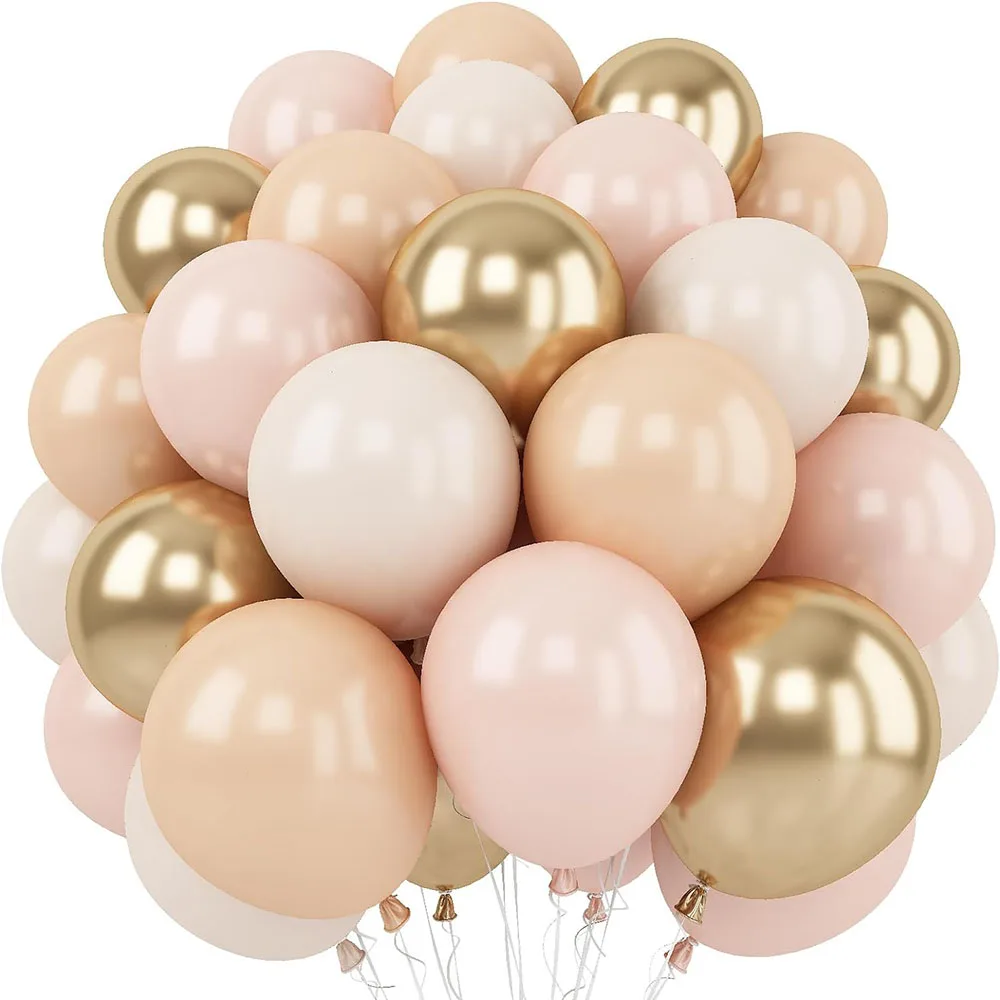 Baisha Gold Balloon Set, 12inch (approx 30.5cm )double Filled Blush Beige Boho Party Balloon with Metallic Chrome Gold Unisex Cream Nude Latex