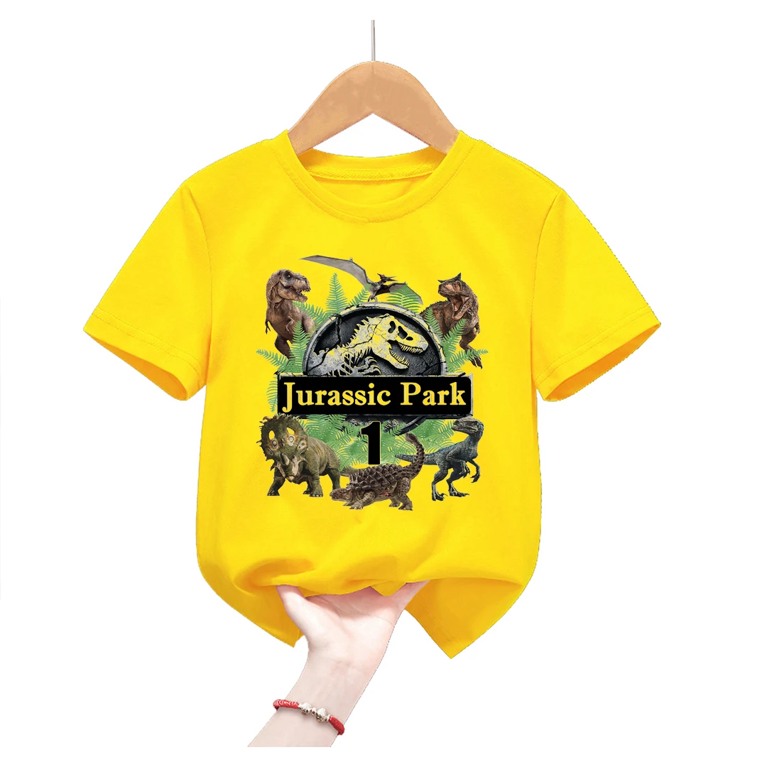 New Hot Sale Jurassic Park Birthday Gift 1-10 T Shirt Funny Dinosaur T-Shirt Boys tshirts Kids Clothes Tops Note Name Custom