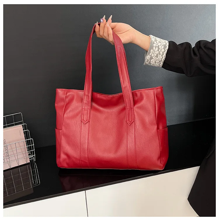 Vintage-Leder-Umhängetasche, geräumige Casual-Tragetasche mit zwei Griffen, Alltagstasche für Frauen, vielseitige Handtasche – Detail 22