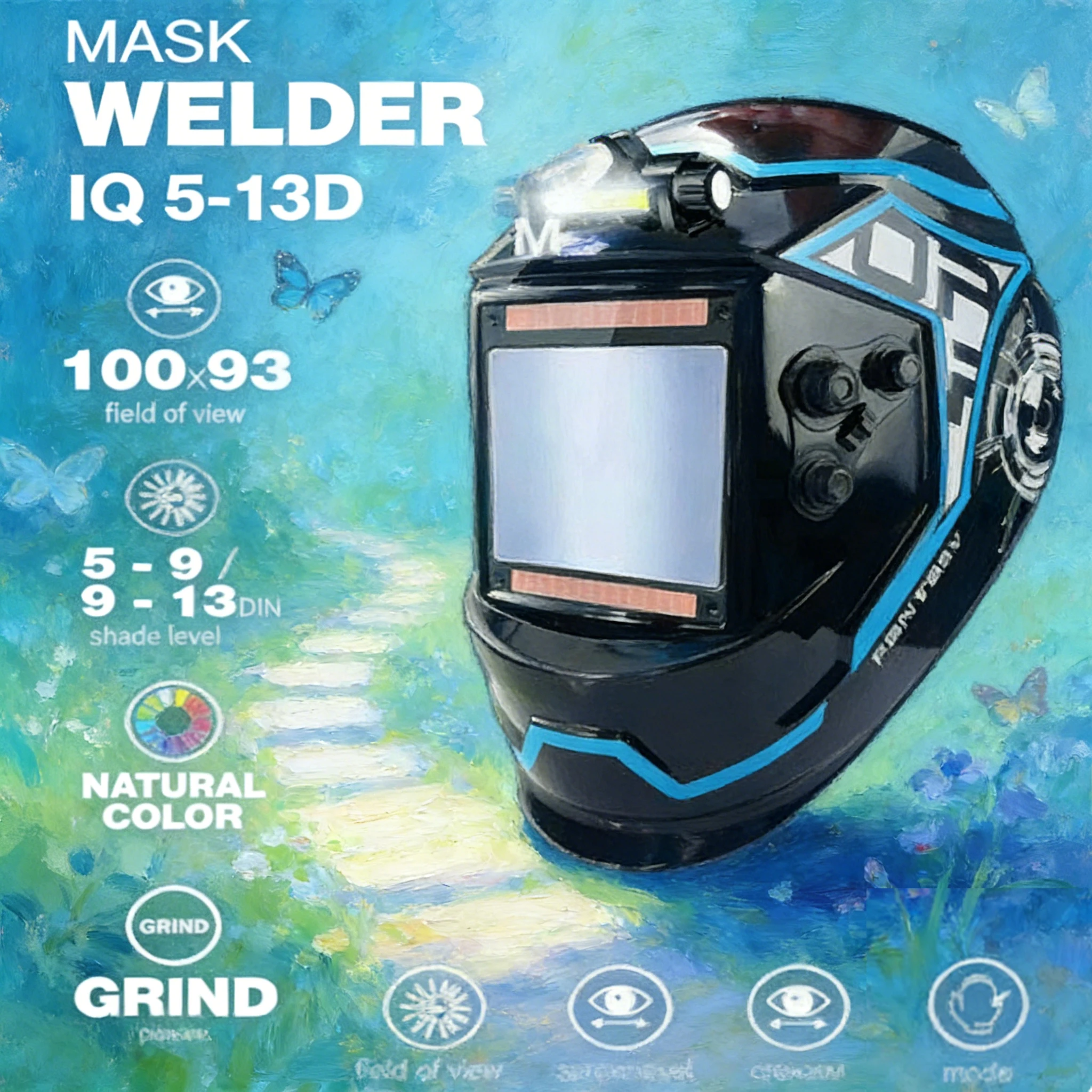 

Real Color Tig Mig Mma Welding Mask with Four Arc Sensors Solar Panels 13 Inch LED Bulb for Welding Protection