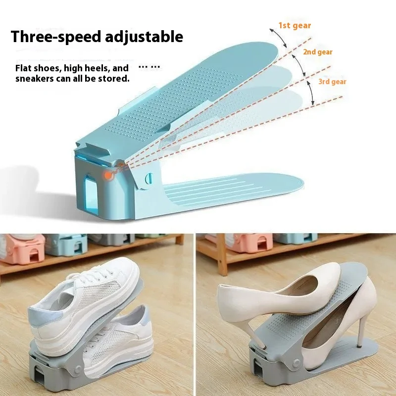 10 Pieces of 4-Speed Adjustable Shoe Rack Shoe Groove Storage, Household Durable Double-Layer Shoe Organizer Rack Support