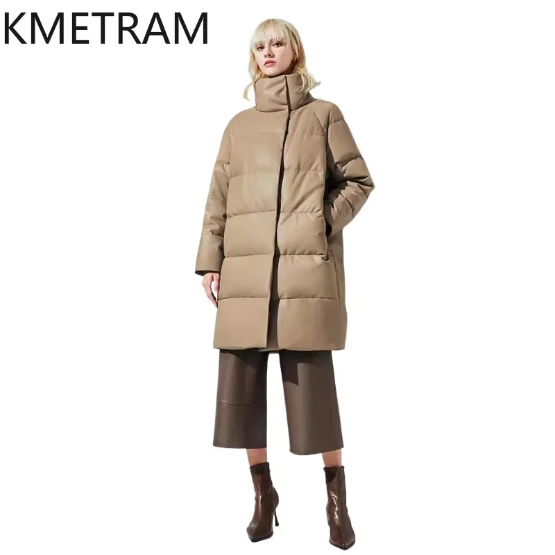 Natural Sheepskin Puffer Jacket Women Fashion Long Down Coats Stand Collar 2024 Winter Clothes New in Outerwears Пуховик Женский