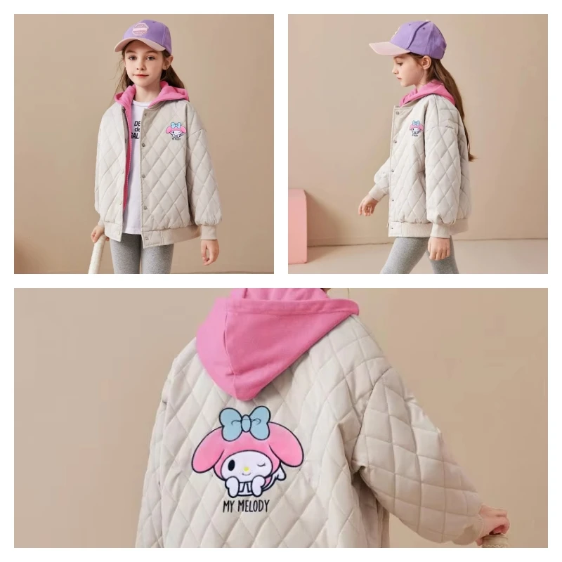 

hot Sanrio My Melody Girl Cotton Clothes Winter Two Fake Pieces Cotton Coat Thicken Kawaii Hooded Coat Cartoon Fashion Jacket