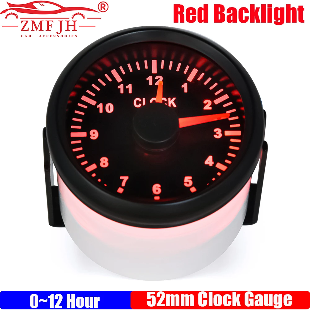 

ZMFJH Red Backlight 52mm Clock Meter Gauge 12 Hour Format Pointer Hourmeter Clock Gauge for Car Boat Motorcycle Universal 12V24V